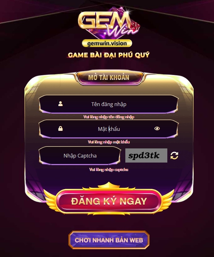 Nhập thông tin Đăng ký Gemwin Nhập thông tin Đăng ký Gemwin